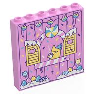 Panel 1 x 6 x 5 with Wooden Wall, Window, Bright Light Yellow Shutters, Cat, Lights, Snow Print (Bright Pink)