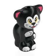 Animal, Cat, Sitting with White Face, Chest, Paws, Bright Light Yellow Eyes, Coral Ears Print (Black)
