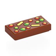 Tile 1 x 2 with Bright Light Yellow, Bright Green, Red Fruitcake Print (Dark Orange)