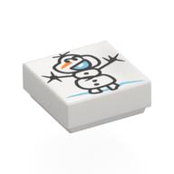 Tile 1 x 1 with Drawing of Olaf/Snowman Print (White)