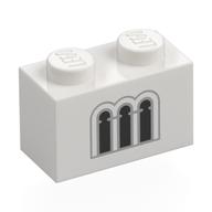 Brick 1 x 2 with Light Bluish Grey/Black Windows Print (White)