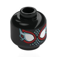 Minifig Head Miles Morales, White Spider Eyes, Metal Blue Lightning Bolts, Dots, Red Border (Black)