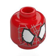 Minifig Head Hobie Brown, Silver Disorganized Spider Webbing, White Eyes with Dripping Black Border (Red)