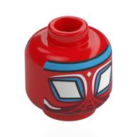 Minifig Head Pavitr Prabhakar, Dark Red Spider Webbing White Eyes, Blue Lining, Head Band (Red)