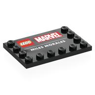 Plate Special 4 x 6, Studs on 3 Edges with 'LEGO MARVEL MILES MORALES' Print (Black)