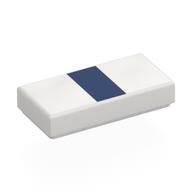 Tile 1 x 2 with Dark Blue Stripe Print (White)