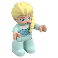 Duplo Figure with Hair with Braid over Left Shoulder, Light Aqua Legs, Heart on Chest Print (Elsa) (Light Aqua)
