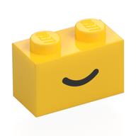 Brick 1 x 2 with Black Curved Line / Smile Print (Yellow)