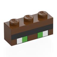Brick 1 x 3 with Pixelated Bright Green/White Eyes with Black outline, Black Eyebrow Print (Reddish Brown)