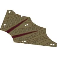 Sail, 13 x 13, Tattered with Dark Red Stripes, Dark Orange Snake Scales, Asian Symbols Print (Tan)