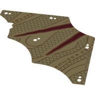 Sail, 13 x 13, Tattered with Dark Red Stripes, Dark Orange Snake Scales, Asian Symbols Print (Tan)