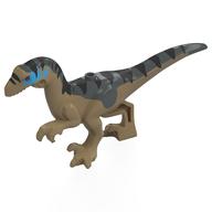 Animal, Dinosaur, Raptor, Adult with Dark Bluish Grey Tail, Black Markings, Blue Face Print (Dark Tan)
