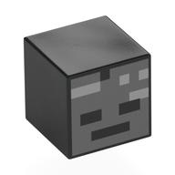 Minifig Head Special, Cube with Wither Skull Skeleton Face Print (Black)
