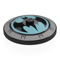 Dish 4 x 4 Inverted [Radar] with Silver Hub Cap, Batman Symbol on Medium Azure Background Print (Black)