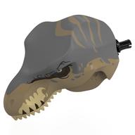 Animal Body Part, Dinosaur, Tyrannosaurus Rex Head with Pin with Tan Teeth, Sand Blue Markings Print (Dark Tan)