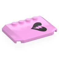 Brick Wedged, Curved Triple 4 x 6 x 2/3 with 4 Studs with Black Broken Heart Print (Bright Pink)