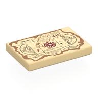 Tile 2 x 3 with Dark Tan One-Eyed Willie's Treasure Map, Dark Red Windrose Print (Tan)