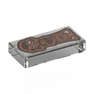 Tile 1 x 2 with 'Copper Bones', Copper Skull Key Print (Trans-Clear)