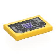 Tile 2 x 3 with Black Robot Head, Dark Purple Soundwave Face Print (Yellow)