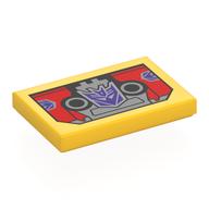Tile 2 x 3 with Red Robot Head, Dark Purple Soundwave Face Print (Yellow)