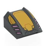 Brick Curved 2 x 2 with Lip, No Studs with Gold Armor Plating, Pink Vents Print (Dark Bluish Gray)