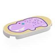 Tile Round 2 x 4 with Lavender Jell-O Hippo on Tan Background Print (White)