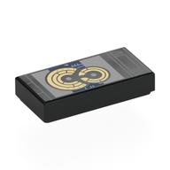 Tile 1 x 2 with Tablet, Silver/Tan Death Star Plans Print (Black)