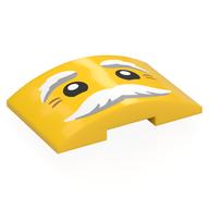 Brick Curved 4 x 6 Double, 2 x 4 Cutout with Minifig Face, White/Light Bluish Grey Eyebrows, Moustache, Wrinkles Print (Yellow)