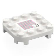 Plate Round Corners 4 x 4 x 2/3 Circle with Reduced Knobs with Flower, Barcode Print (Sticker) (White)