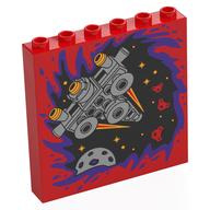 Panel 1 x 6 x 5 with Light Bluish Grey Starship, Black Space, Dark Purple Portal Print (Red)