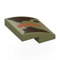 Brick Curved 2 x 2 x 2/3 with Dark Brown/Dark Orange Shapes Print (Olive Green)