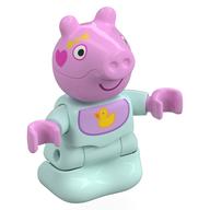Duplo Figure Baby, Bright Pink Pig Head, Lavender Bib with Yellow Duck Print (Light Aqua)