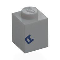 Brick 1 x 1 with Dark Blue 'A' Print (Light Bluish Gray)