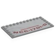 Plate Special 6 x 12, Studs on 3 Edges with Black 'U.S.S. ENTERPRIS', 'NCC-1701-D', Red Outline Print (Light Bluish Gray)