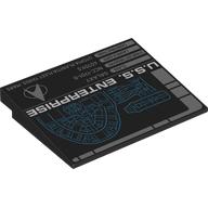 Brick Sloped 10° 6 x 8 with 'U.S.S. Enterprise', BluePrint, Stats Print (Black)