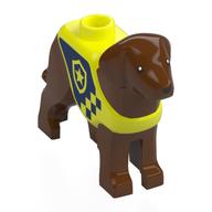 Animal, Dog, Standing with Yellow Vest, Dark Blue Police Print (Reddish Brown)