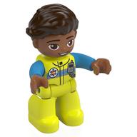Duplo Figure with Hair Swept Right Dark Brown, With Vibrant Yellow EMT Suit Print (Vibrant Yellow)