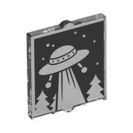 Glass for Window 1 x 2 x 2 Flat with Retro UFO, Beam, Trees, Stars Print (Trans-Clear)