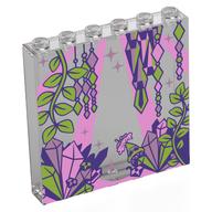 Panel 1 x 6 x 5 with Bright Oink Light Beams, Lime Plants, Bright Pink/Lavender/Lime Crystals Print (Trans-Clear)