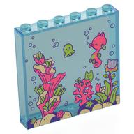 Panel 1 x 6 x 5 with Under Sea, Coral Coral, Seahorse, Lime Squid, Rocks, Bubbles Print (Trans-Light Blue)