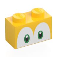 Brick 1 x 2 with Green Eyes (Koopa Troopa) Print (Yellow)