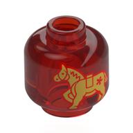Minifig Head, Lantern with Gold Horses Print (Trans-Red)