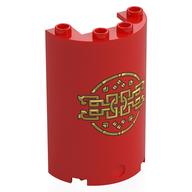 Cylinder Half 2 x 4 x 5 with 1 x 2 cutout with Gold Chines Decorations Print (Red)
