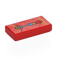 Tile 1 x 2 with Envelope, Gold Trim, Medium Azure Tassel Print (Red)
