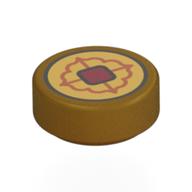Tile Round 1 x 1 with Gold Coin, Tan/Dark Red Decoration Print (Pearl Gold)