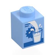 Brick 1 x 1 with Milk Carton, Filling Glass Print (Bright Light Blue)