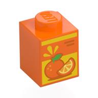 Brick 1 x 1 with Orange Juice Box Print (Orange)
