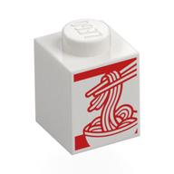 Brick 1 x 1 with Red Noodles Print (White)