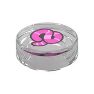 Tile Round 1 x 1 with Dark Pink Worm Print (Trans-Clear)