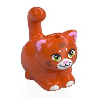 Animal, Cat, Chubby with White Face, Paws, Green Eyes, Bright Pink Ears, Nose Print (Reddish Orange)